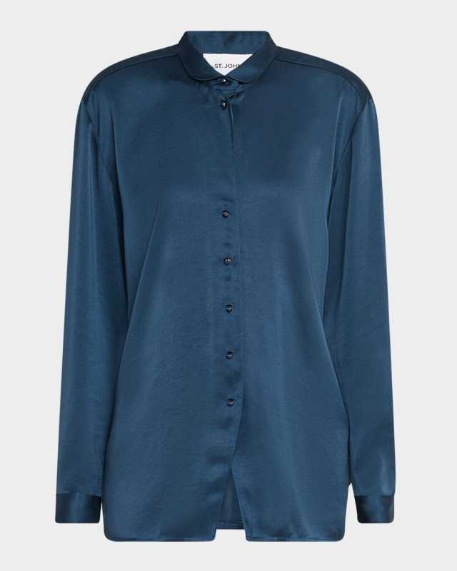 Embellished Washed Satin Button-Down Blous